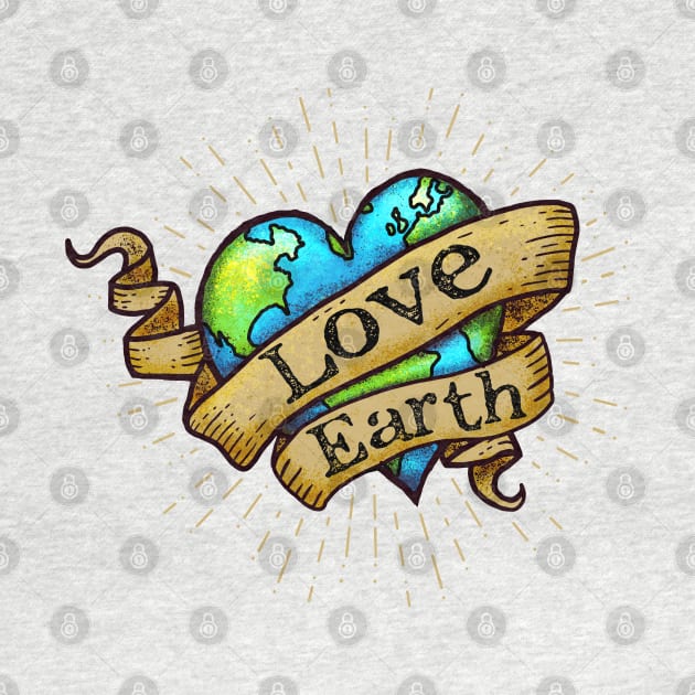 Love Earth - Hipster, Tattoo Earth Heart by Jitterfly